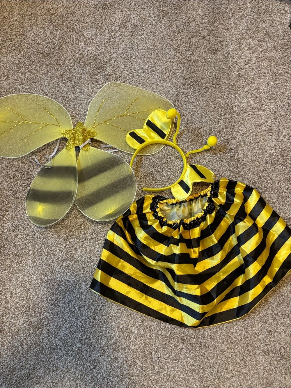 Yellow & Black Bee Kids Costume Set - Wings, Headband & Skirt